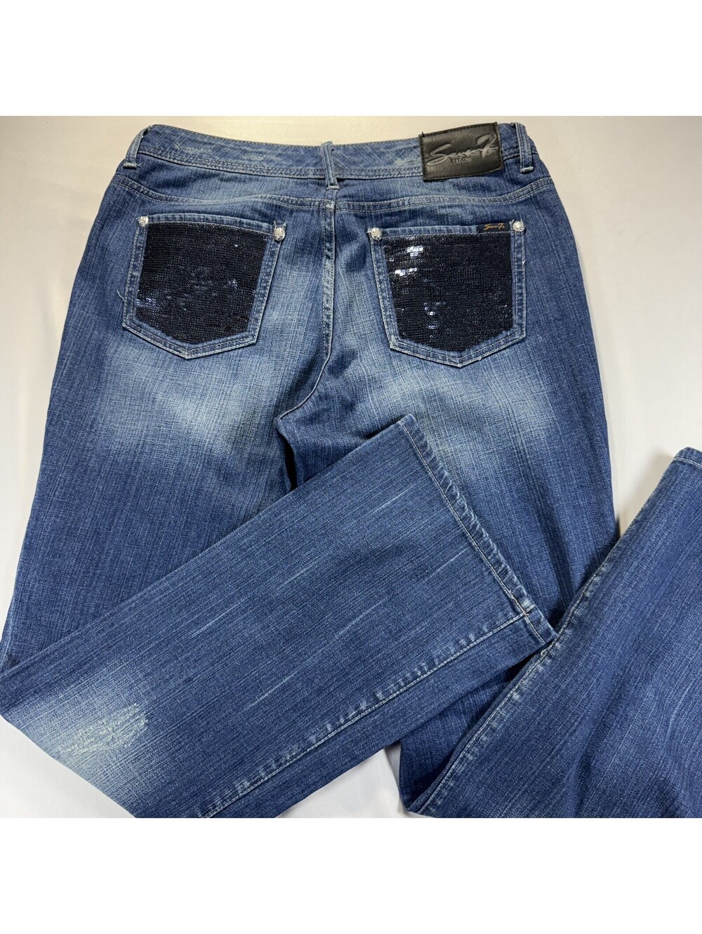 Women’s  Seven7 Bootcut Blue Jeans  with  bling back pockets Size 14
